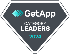 Selo GetApp Category Leaders 2024 para plataformas de software.