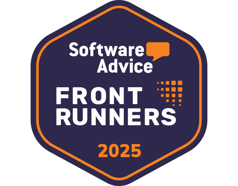 Selo Software Advice Front Runners 2025 para soluções de software.