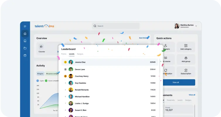 Ambiente de edição de curso na TalentLMS com opções de criação e personalização de conteúdo.