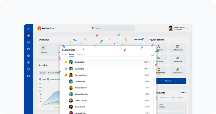 Ambiente de edição de curso na TalentLMS com opções de criação e personalização de conteúdo.