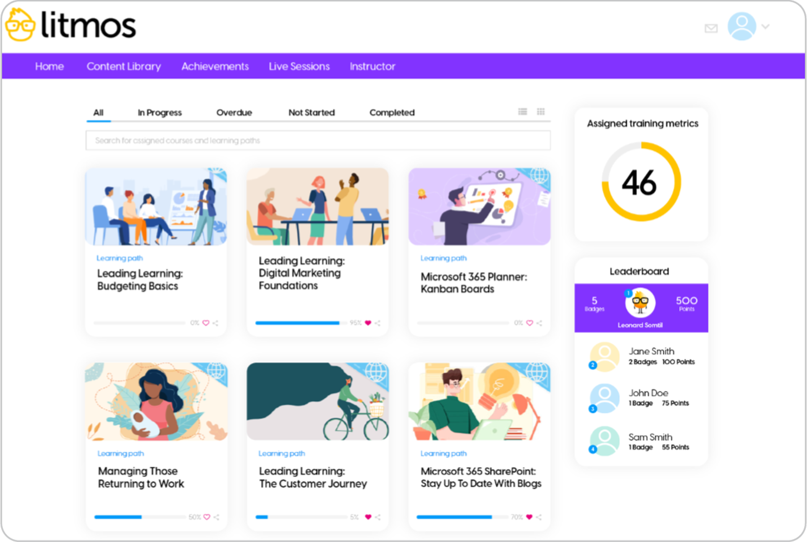 Litmos, alternativa a Docebo con gran biblioteca de cursos listos.