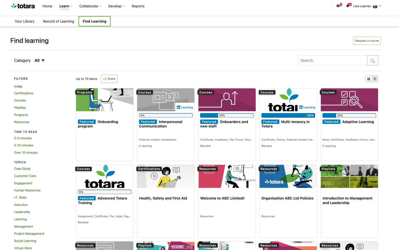 Totara Learn, alternativa a Docebo de código abierto y altamente configurable.