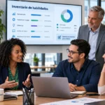 Inventário de habilidades: painel com o mapa de competências, níveis e lacunas da equipe.