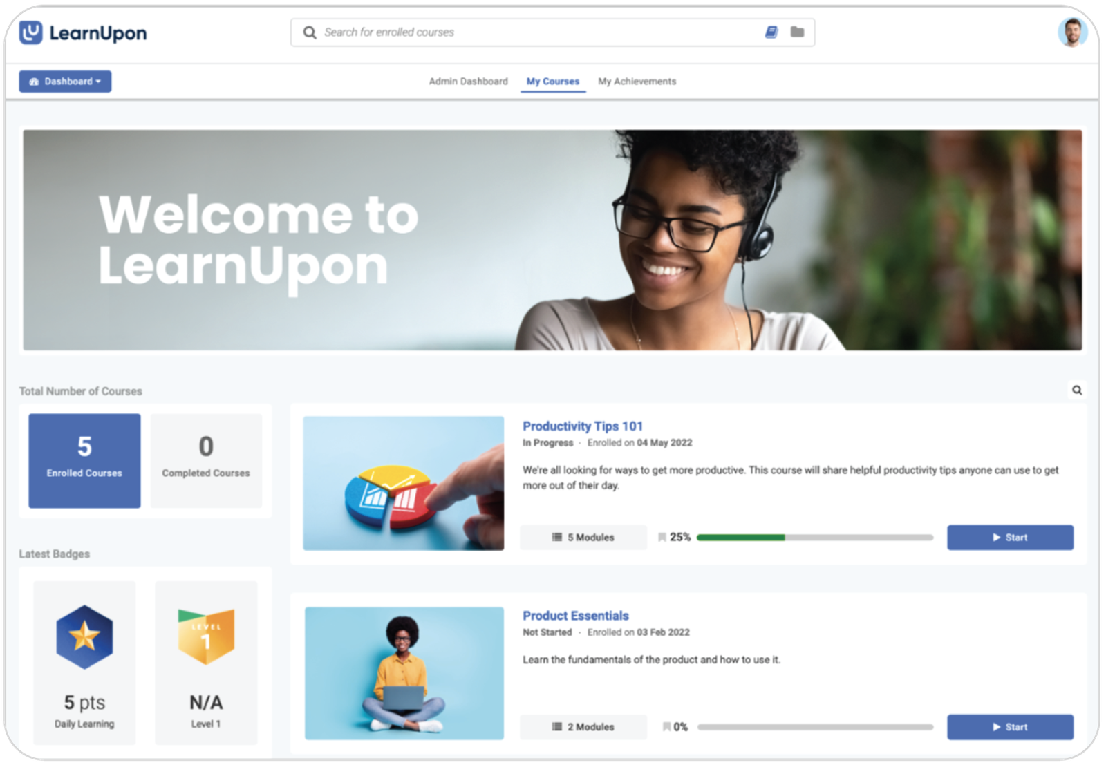 Interface do LearnUpon LMS para treinamento de múltiplos públicos.