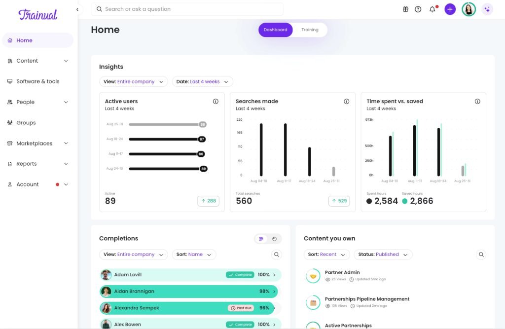 Homepage de Trainual, plataforma de capacitación fácil de usar para equipos pequeños