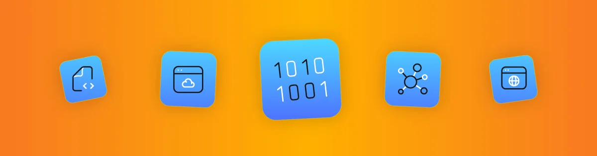 Iconos de tecnología y software que representan los recursos de un LMS para empresas de tecnología