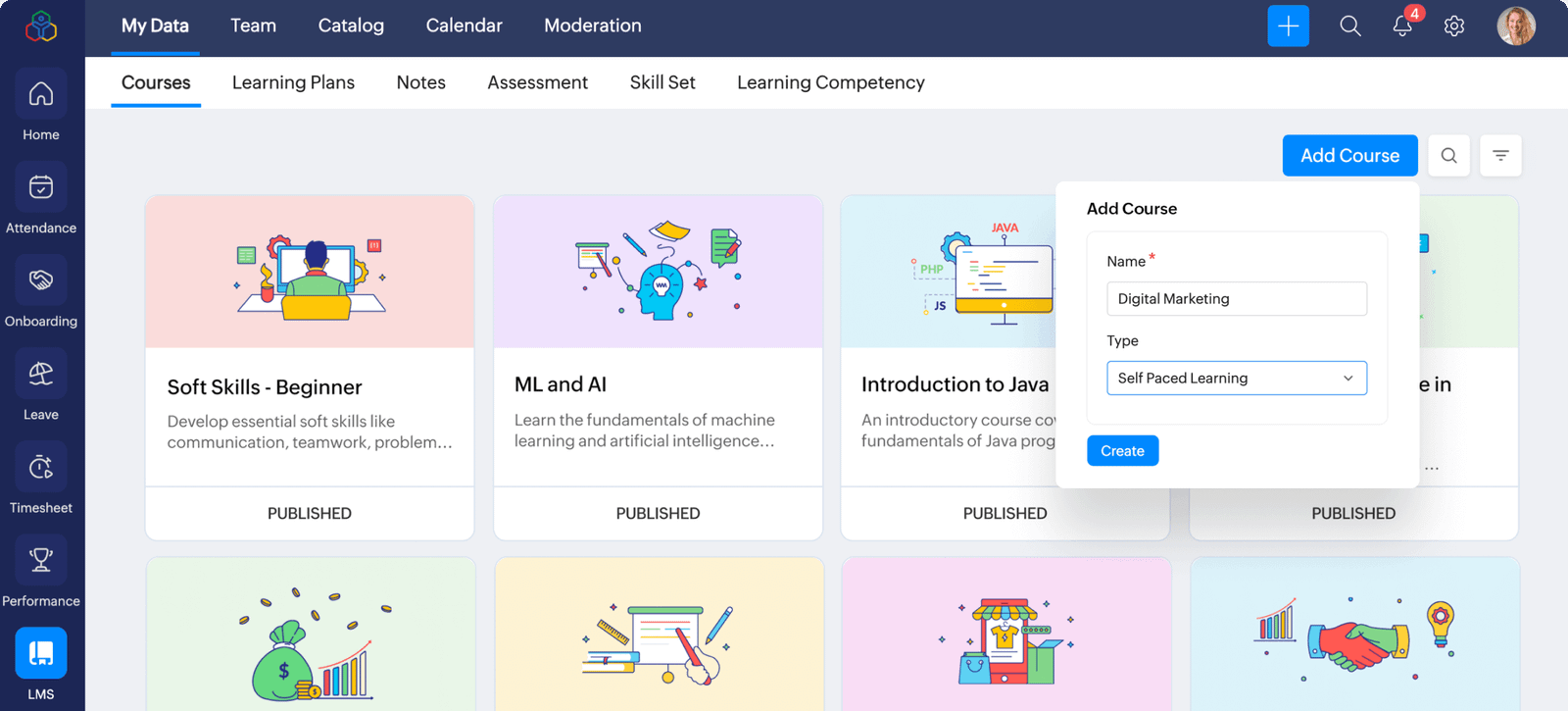 Tela de aprendizagem do Zoho Learn