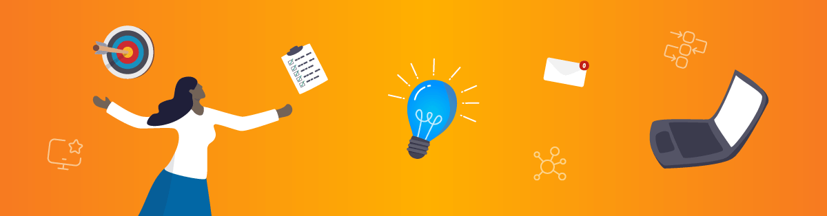 Ilustração de treinamento no trabalho com metas, checklist e ideias.